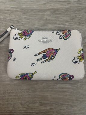Coach White Rocket Print Leather Wristlet
